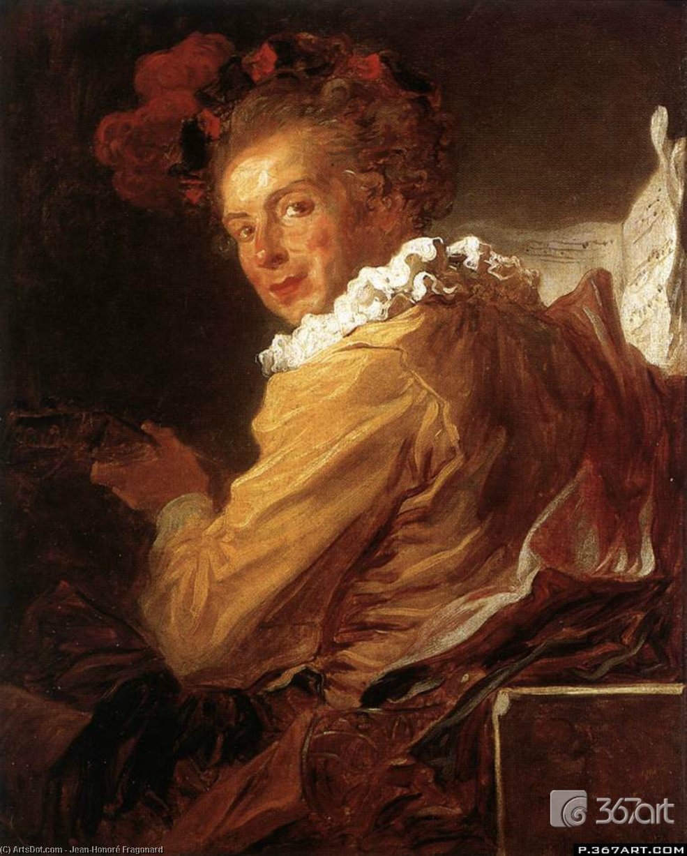 WikiOO.org - Encyclopedia of Fine Arts - Maleri, Artwork Jean-Honoré Fragonard - Man Playing an Instrument (The Music)
