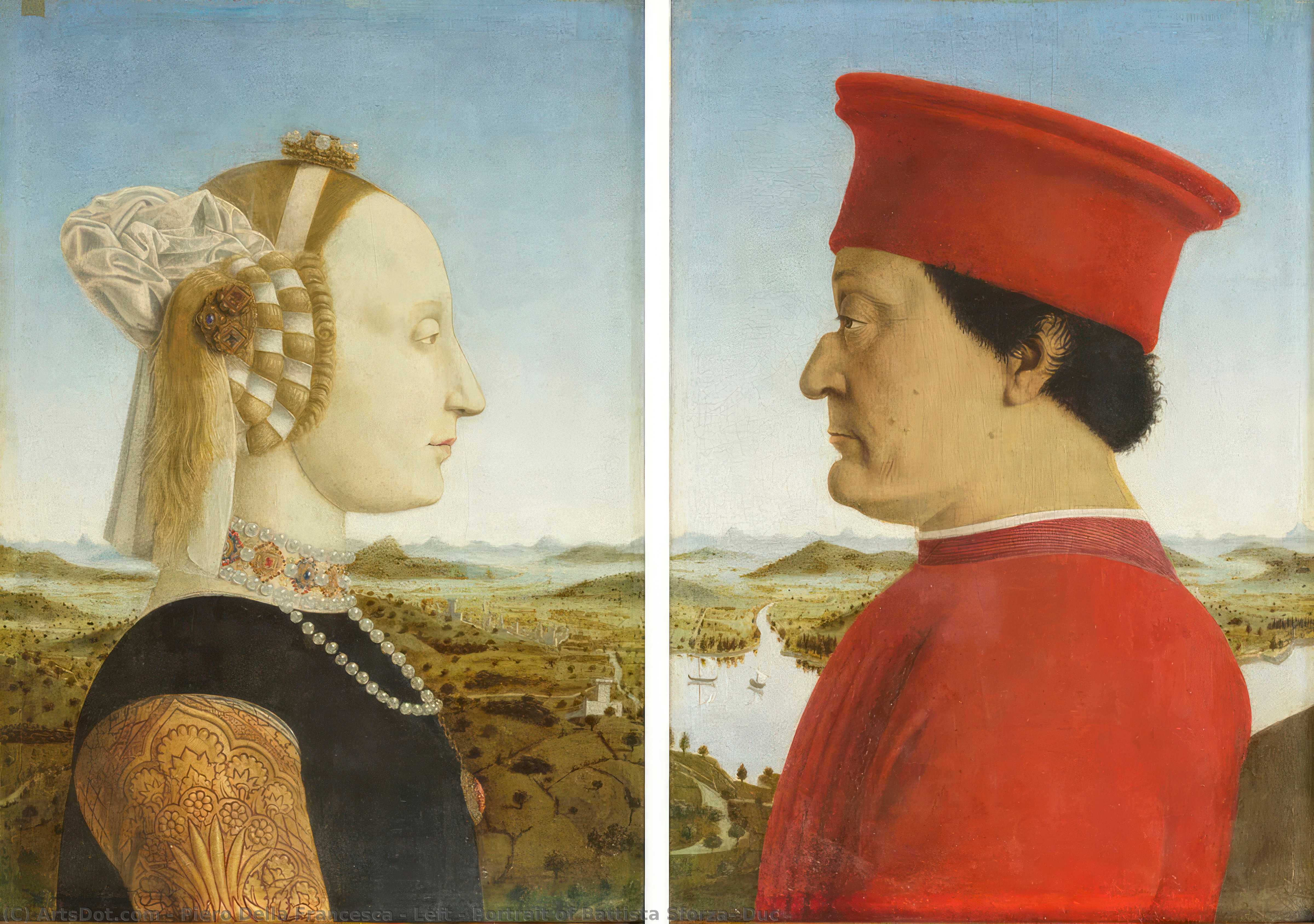 Wikioo.org - Encyklopedia Sztuk Pięknych - Malarstwo, Grafika Piero Della Francesca - Left - Portrait of Battista Sforza, Duc