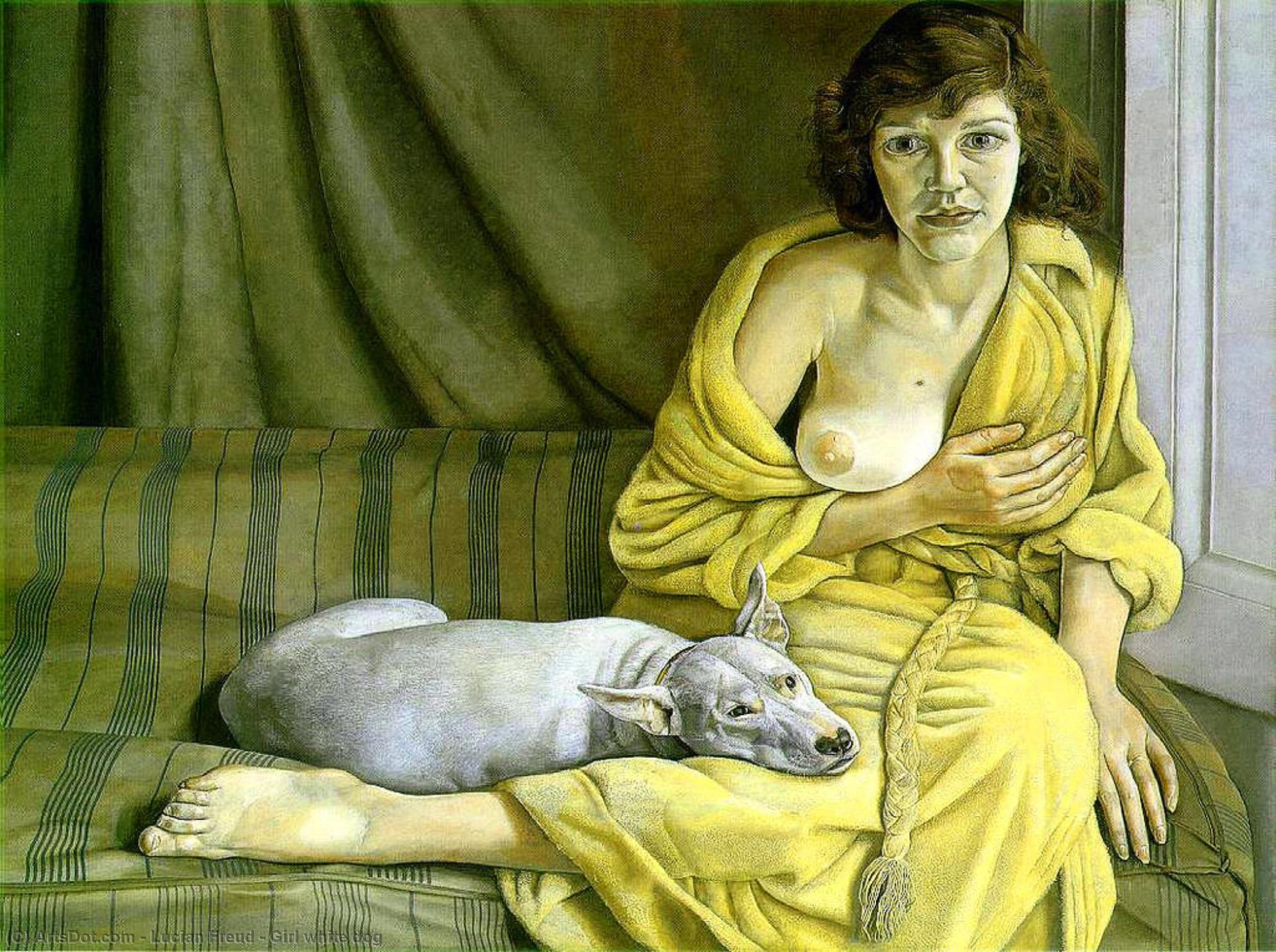 Wikoo.org - موسوعة الفنون الجميلة - اللوحة، العمل الفني Lucian Freud - Girl white dog