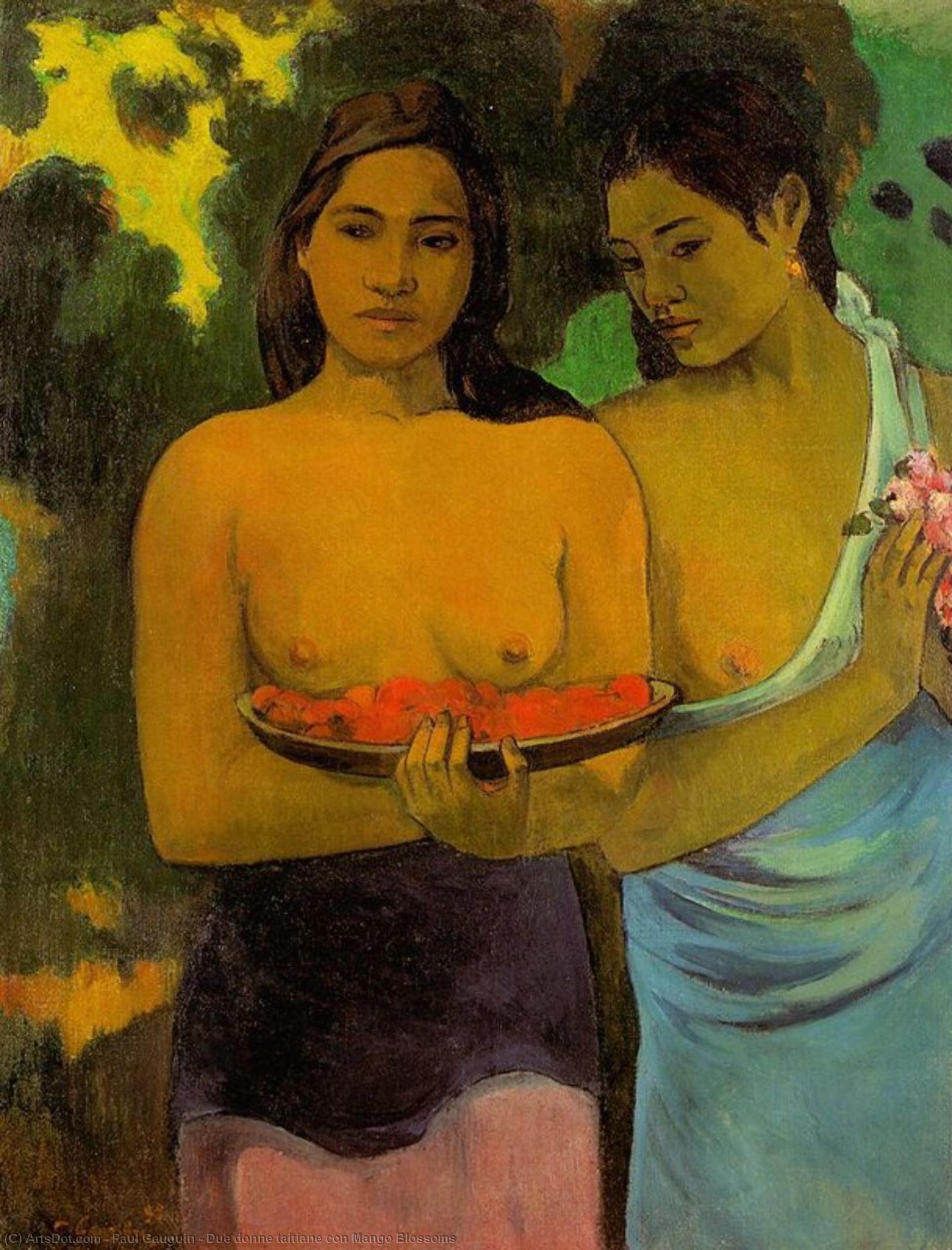 WikiOO.org - Güzel Sanatlar Ansiklopedisi - Resim, Resimler Paul Gauguin - Due donne taitiane con Mango Blossoms