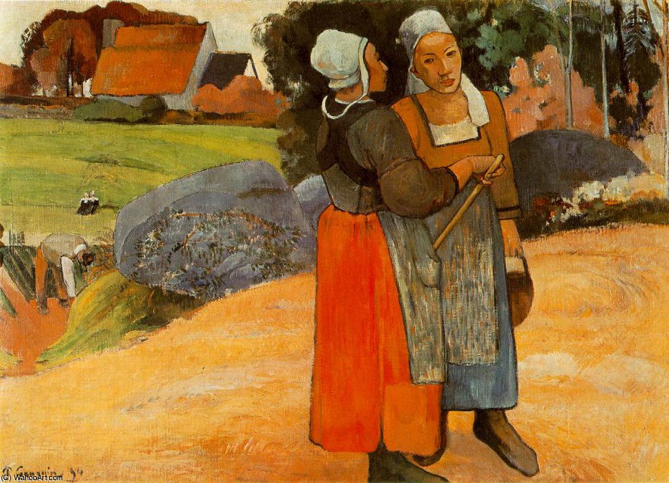 WikiOO.org - Εγκυκλοπαίδεια Καλών Τεχνών - Ζωγραφική, έργα τέχνης Paul Gauguin - Paysanes Bretones (Breton peasant women) Oil on