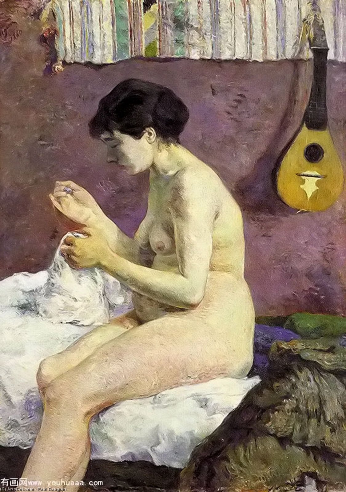 Wikioo.org - The Encyclopedia of Fine Arts - Painting, Artwork by Paul Gauguin - Study of a Nude (Suzanne Sewing), Ny Glyptotek