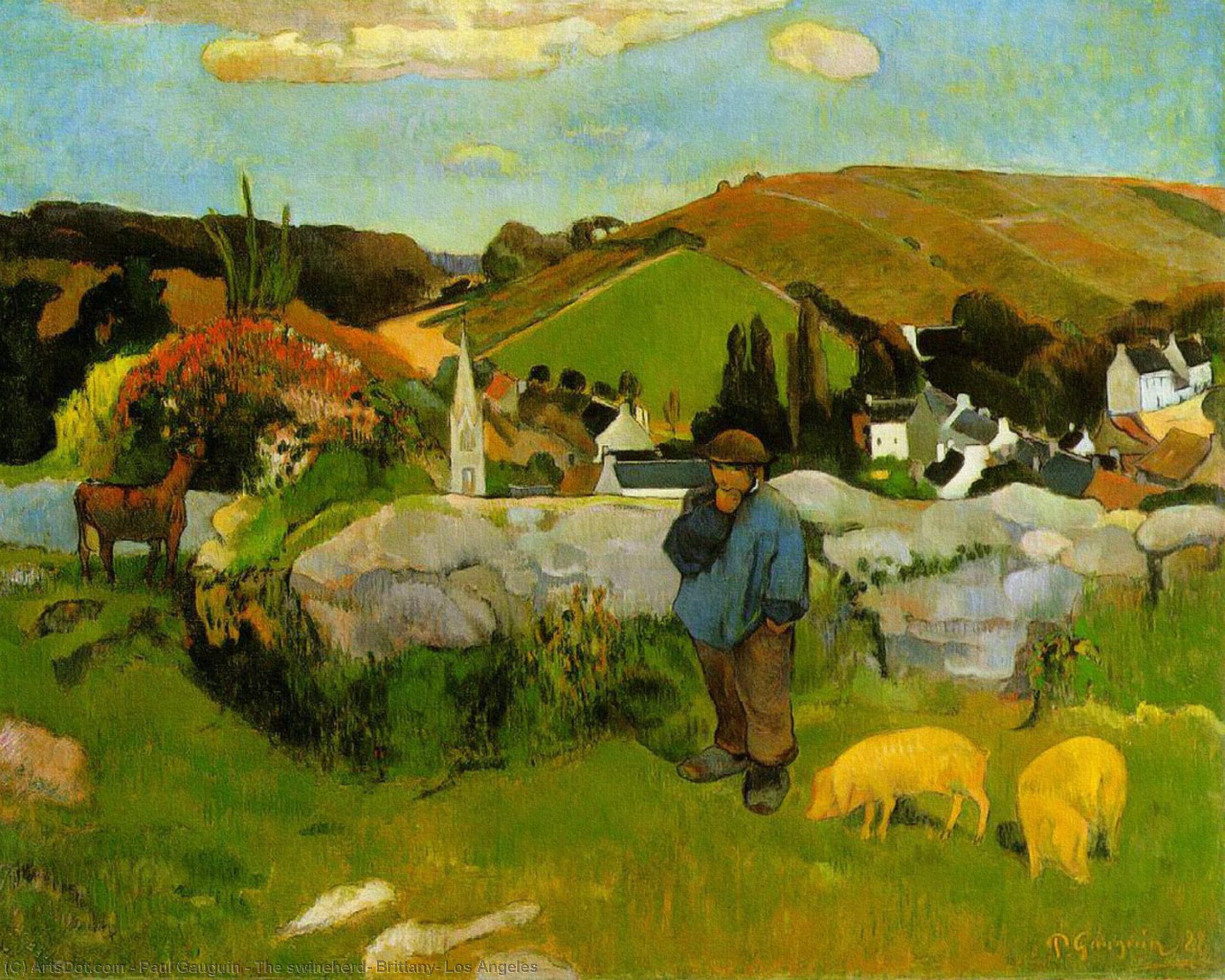 Wikoo.org - موسوعة الفنون الجميلة - اللوحة، العمل الفني Paul Gauguin - The swineherd, Brittany, Los Angeles