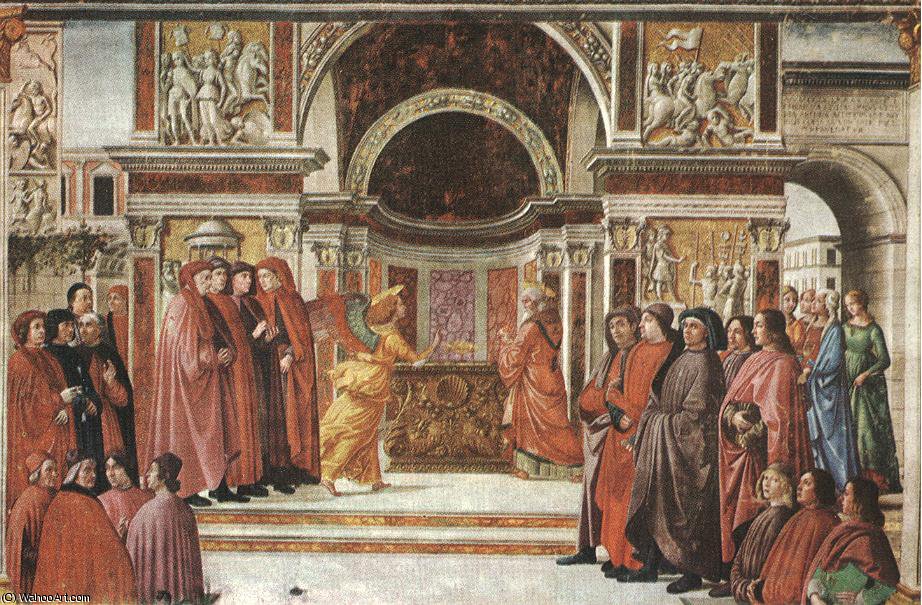 Wikioo.org – L'Enciclopedia delle Belle Arti - Pittura, Opere di Domenico Ghirlandaio - Apparizione del angelo a zaccaria , cappella t
