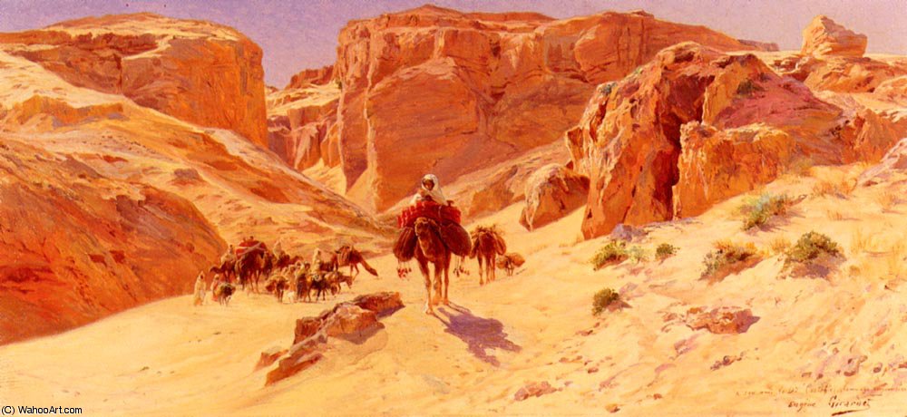 Wikioo.org - The Encyclopedia of Fine Arts - Painting, Artwork by Eugène Alexis Girardet - Giradet eugene alexis caravan in the desert