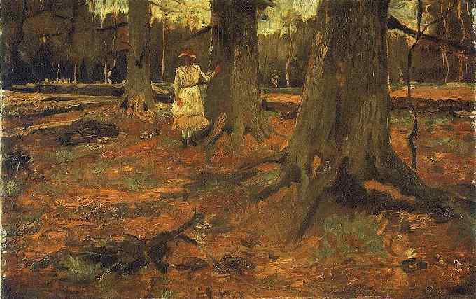 WikiOO.org - Encyclopedia of Fine Arts - Lukisan, Artwork Vincent Van Gogh - Femme en blanc dans le bois