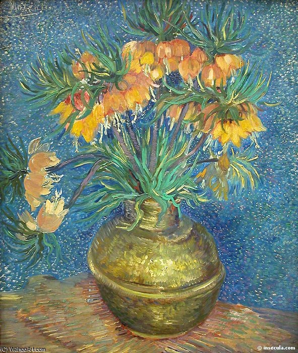 WikiOO.org - Enciklopedija dailės - Tapyba, meno kuriniai Vincent Van Gogh - Fretillaires couronne imperiale dans un vase en cuivre