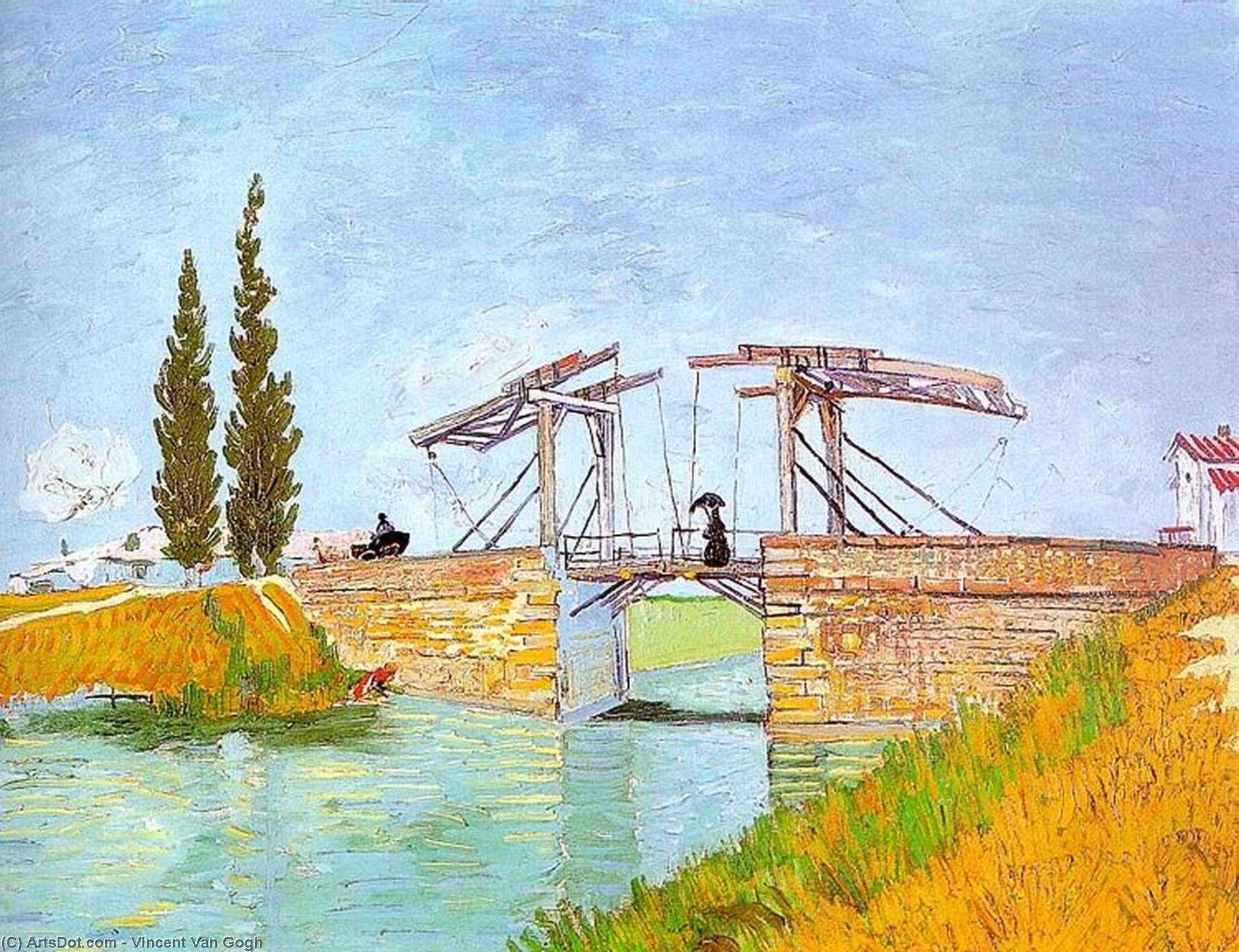 Wikioo.org - The Encyclopedia of Fine Arts - Painting, Artwork by Vincent Van Gogh - Drawbridge with a Lady with a Parasol