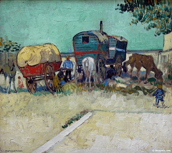 Wikioo.org – La Enciclopedia de las Bellas Artes - Pintura, Obras de arte de Vincent Van Gogh - Les roulottes campement delaware Bohémiens