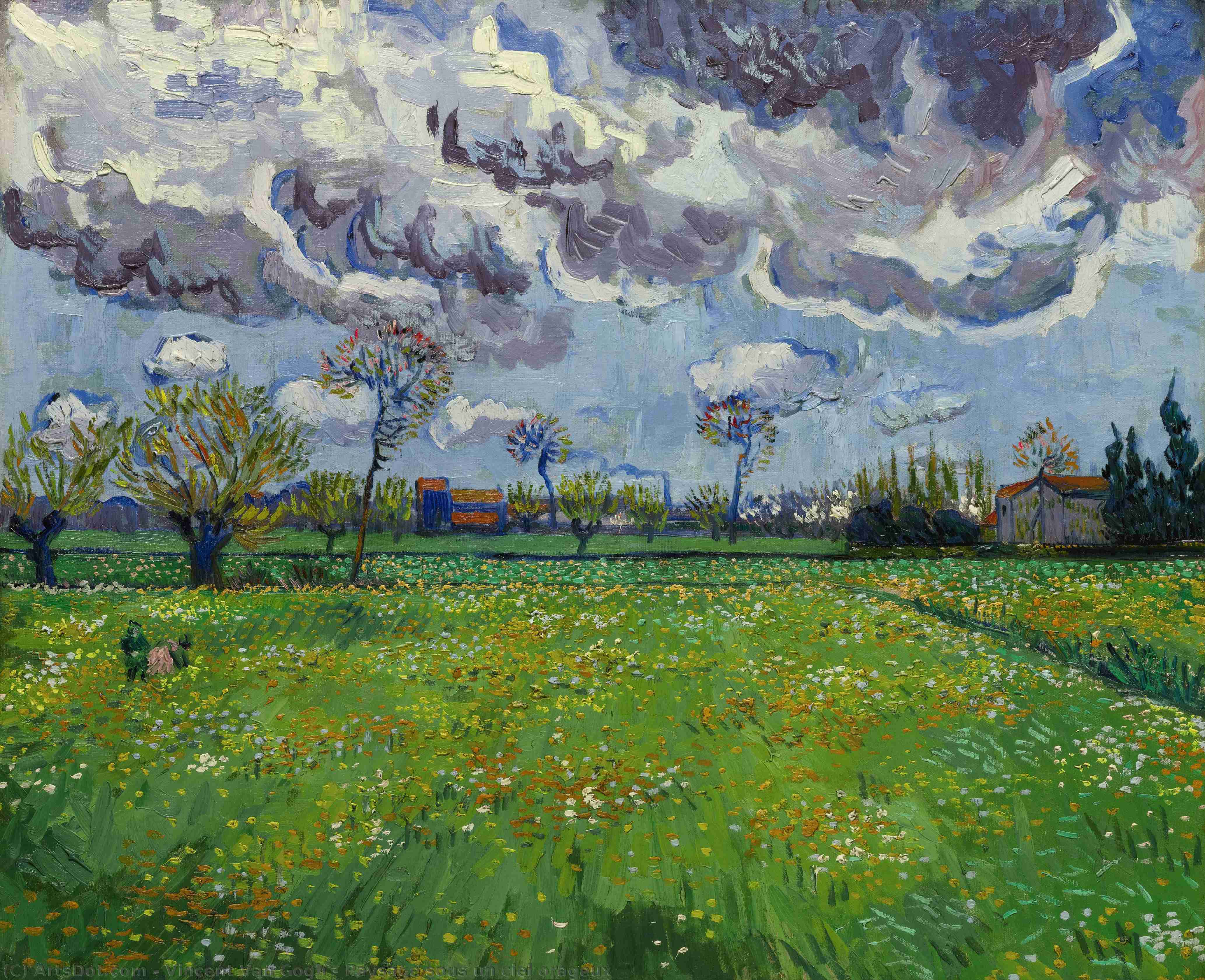 WikiOO.org - Enciclopedia of Fine Arts - Pictura, lucrări de artă Vincent Van Gogh - Paysage sous un ciel orageux