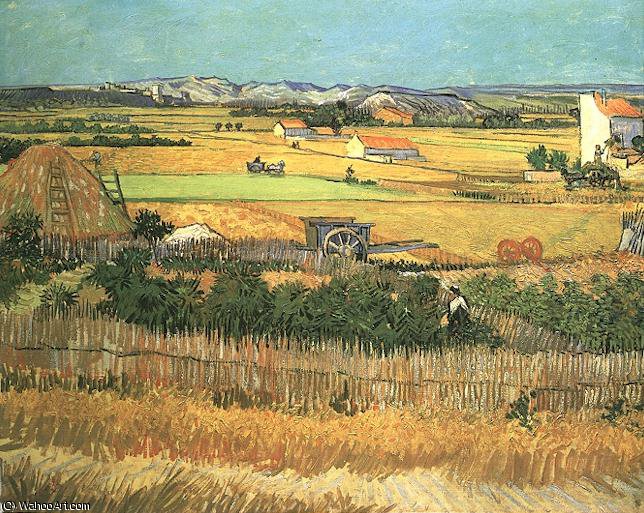 Wikioo.org - สารานุกรมวิจิตรศิลป์ - จิตรกรรม Vincent Van Gogh - Recoltes a La Crau avec Montmajour en fond