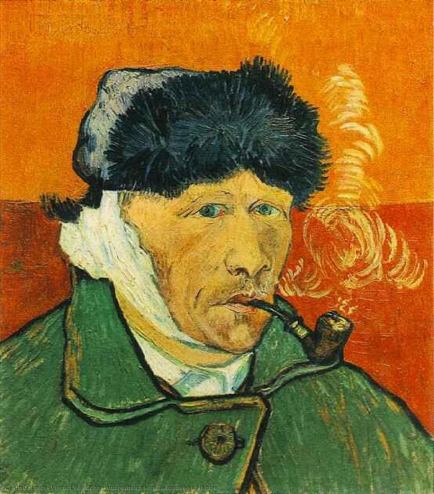 Wikoo.org - موسوعة الفنون الجميلة - اللوحة، العمل الفني Vincent Van Gogh - Autoportrait a l'oreille bandee et a la pipe