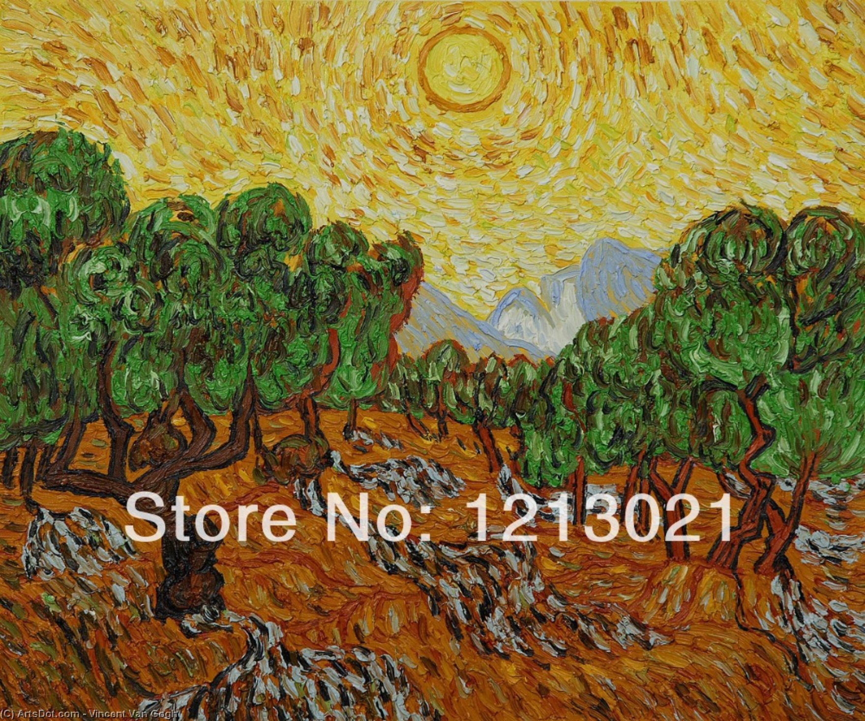 Wikioo.org - The Encyclopedia of Fine Arts - Painting, Artwork by Vincent Van Gogh - Oliviers et soleil jaune
