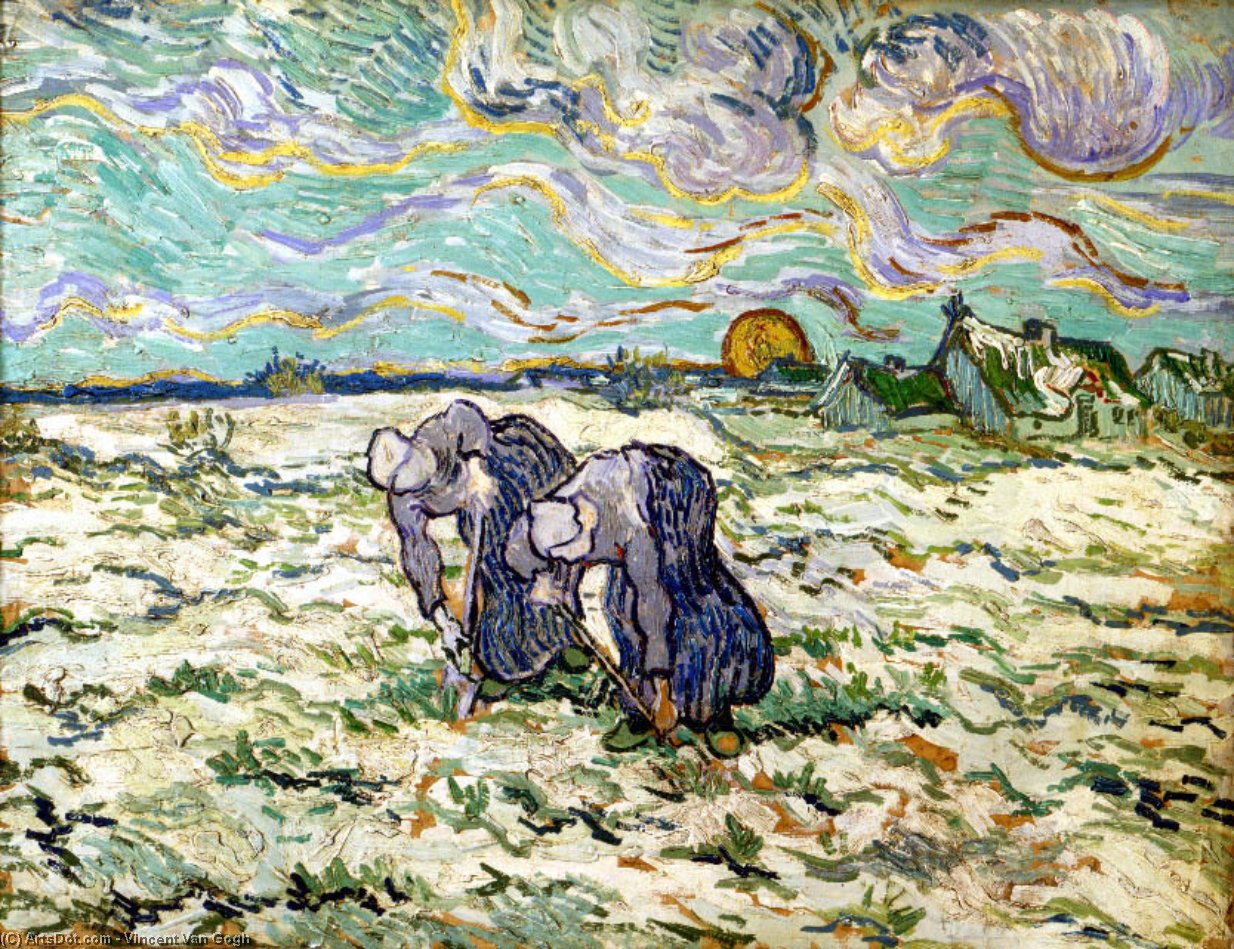 Wikioo.org – La Enciclopedia de las Bellas Artes - Pintura, Obras de arte de Vincent Van Gogh - Deux paysannes binant
