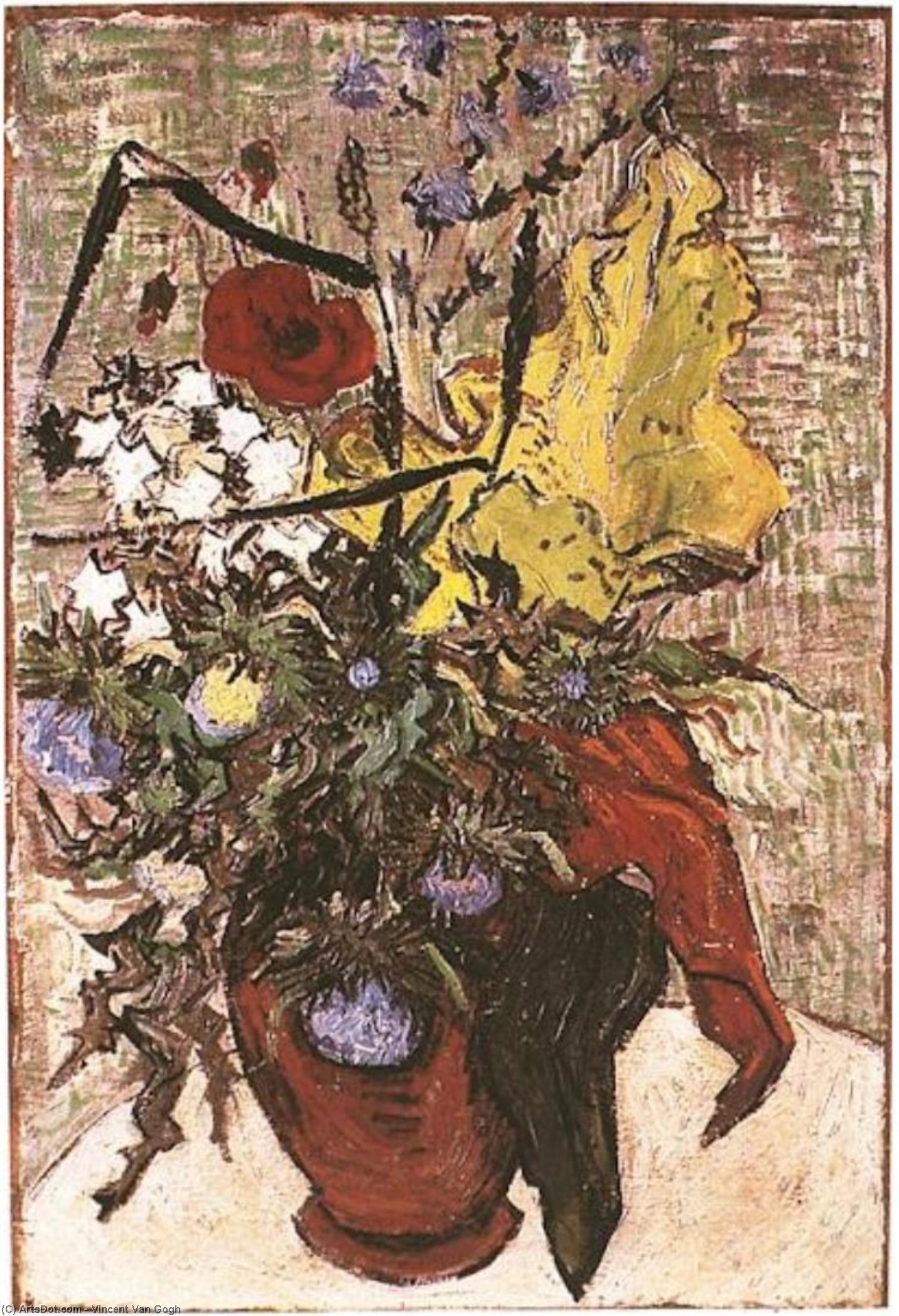Wikoo.org - موسوعة الفنون الجميلة - اللوحة، العمل الفني Vincent Van Gogh - Fleurs des champs dans un vase