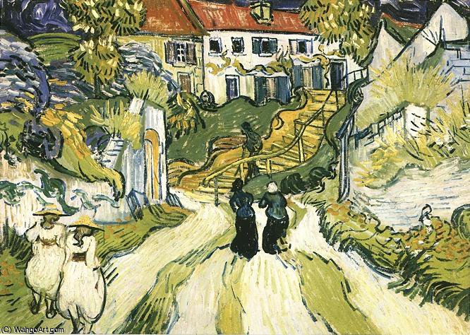Wikioo.org - The Encyclopedia of Fine Arts - Painting, Artwork by Vincent Van Gogh - Rue d'Auvers avec personnages