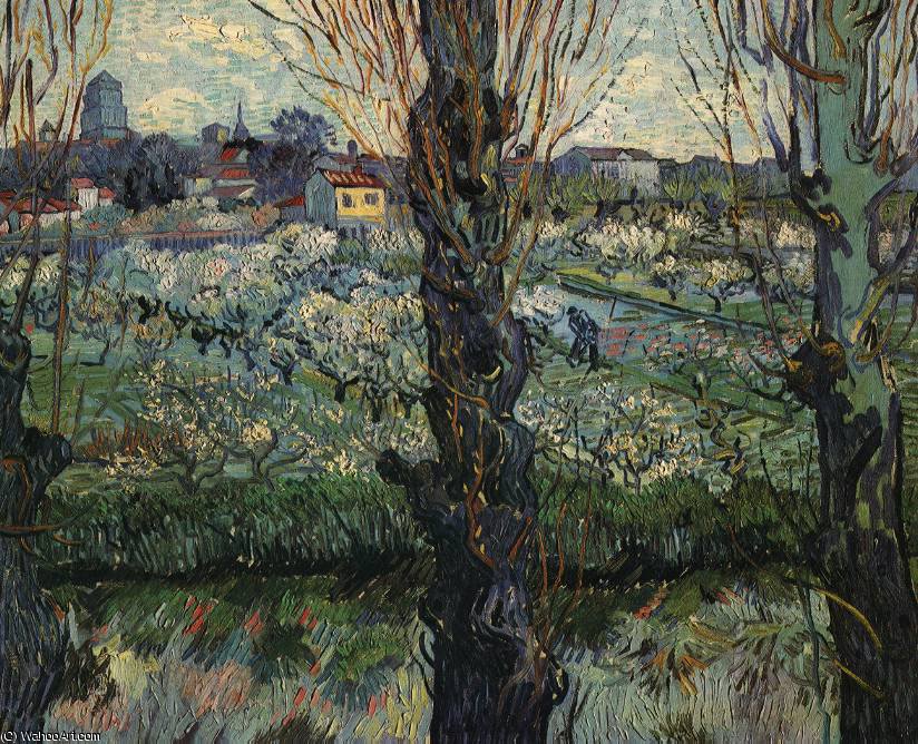 Wikoo.org - موسوعة الفنون الجميلة - اللوحة، العمل الفني Vincent Van Gogh - Orchard bloom poplars