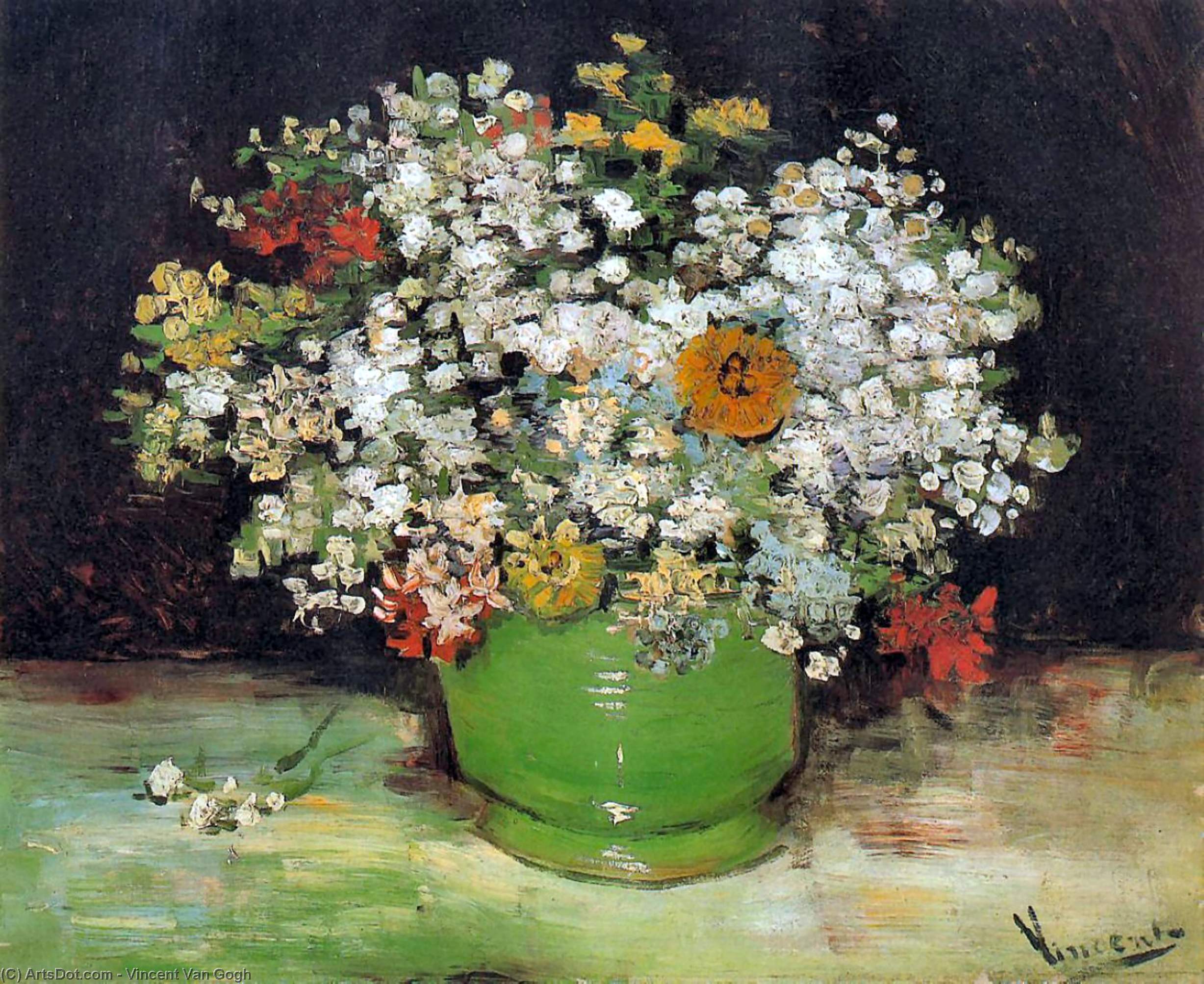 Wikioo.org - The Encyclopedia of Fine Arts - Painting, Artwork by Vincent Van Gogh - Vase with zinnias and others flowers