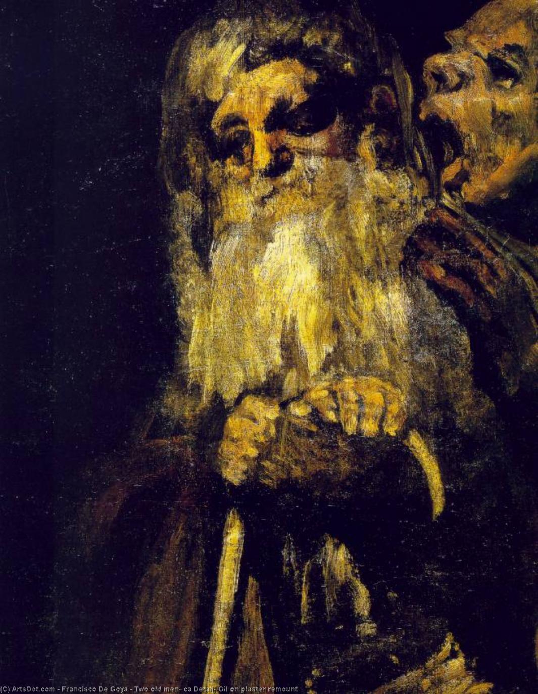 WikiOO.org - Encyclopedia of Fine Arts - Lukisan, Artwork Francisco De Goya - Two old men, ca Detalj, Oil on plaster remount