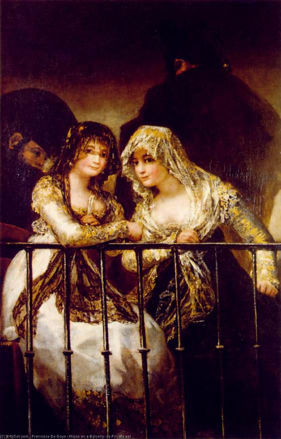 Wikioo.org – L'Enciclopedia delle Belle Arti - Pittura, Opere di Francisco De Goya - Majas su un balcone circa  particulare  Col