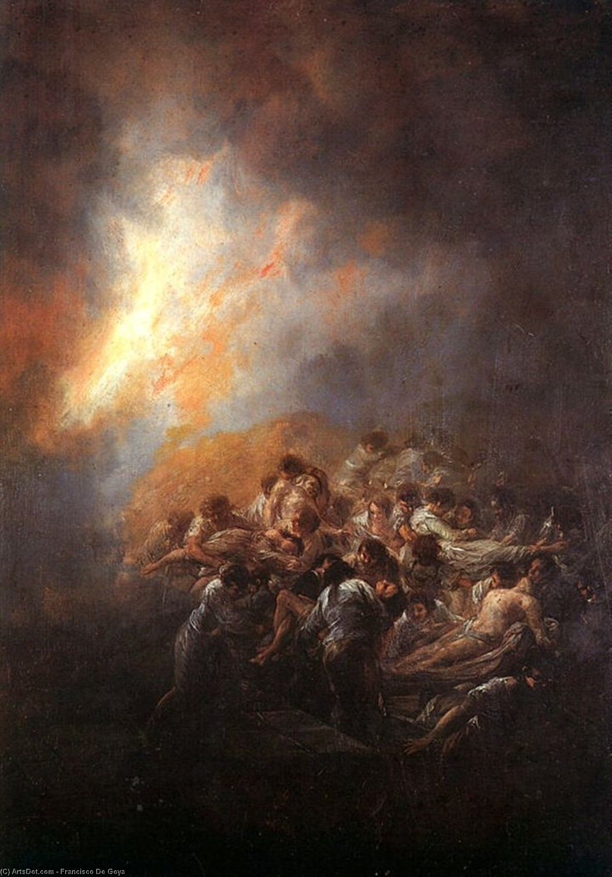 Wikioo.org – La Enciclopedia de las Bellas Artes - Pintura, Obras de arte de Francisco De Goya - el fuego , en el petróleo hojalata , colección de José Licenciado en letras