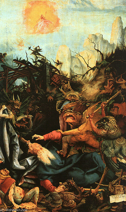 Wikioo.org – L'Enciclopedia delle Belle Arti - Pittura, Opere di Matthias Grünewald - Isenheimaltaret St Antonii frestelser Musée d Unte