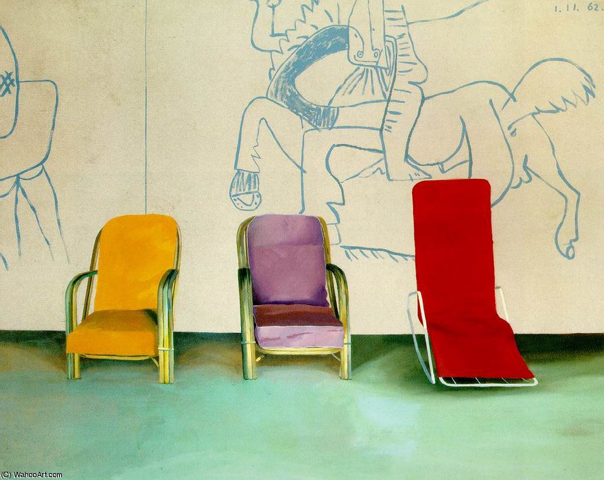Wikioo.org - The Encyclopedia of Fine Arts - Painting, Artwork by David Hockney - 3 chairs picasso