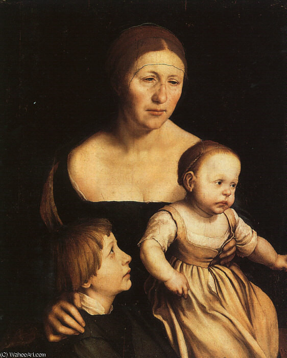 WikiOO.org - Enciklopedija dailės - Tapyba, meno kuriniai Hans Holbein The Younger - Artist's Wife with Katherine and Philipp,