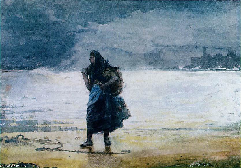 Wikioo.org – L'Enciclopedia delle Belle Arti - Pittura, Opere di Winslow Homer - Pescatrice , prob . 1882 , Acquerello , Signore .