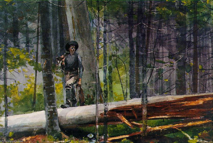 Wikioo.org – La Enciclopedia de las Bellas Artes - Pintura, Obras de arte de Winslow Homer - Cazador para  montañas Adirondack  acuarela  sobre  grafito