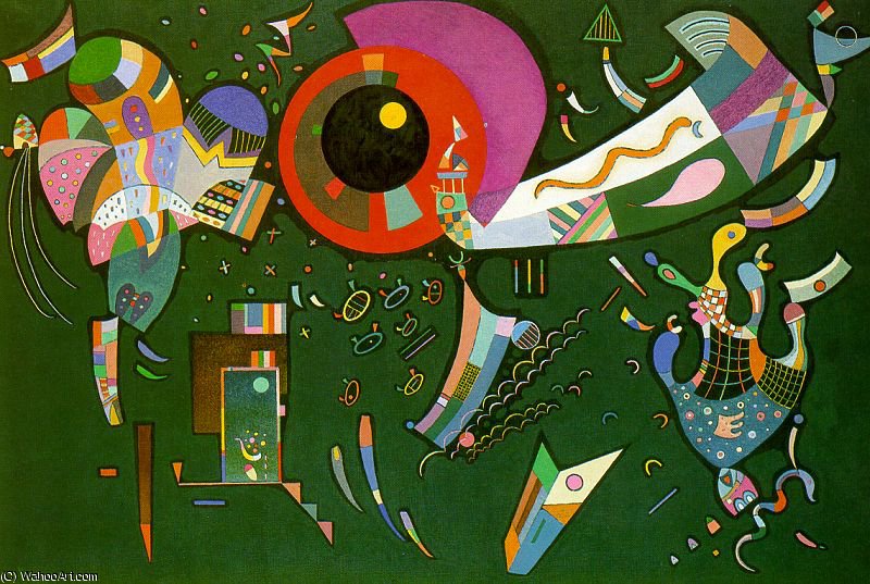 Wikioo.org – La Enciclopedia de las Bellas Artes - Pintura, Obras de arte de Wassily Kandinsky - Alrededor del círculo aceite  asícomo  esmalte  en  lienzo