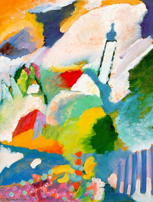 Wikioo.org – L'Enciclopedia delle Belle Arti - Pittura, Opere di Wassily Kandinsky - Chiesa Marnau , olio su cartoncino , Lenbachh