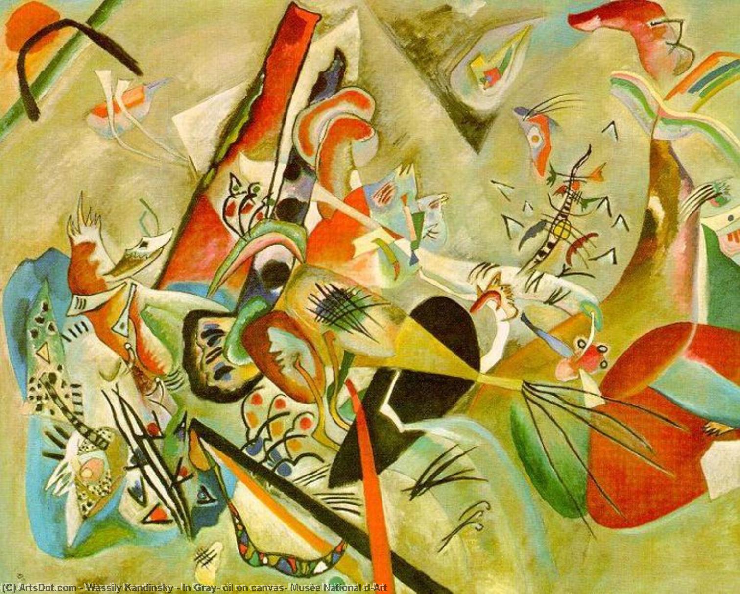 Wikoo.org - موسوعة الفنون الجميلة - اللوحة، العمل الفني Wassily Kandinsky - In Gray, oil on canvas, Musée National d'Art