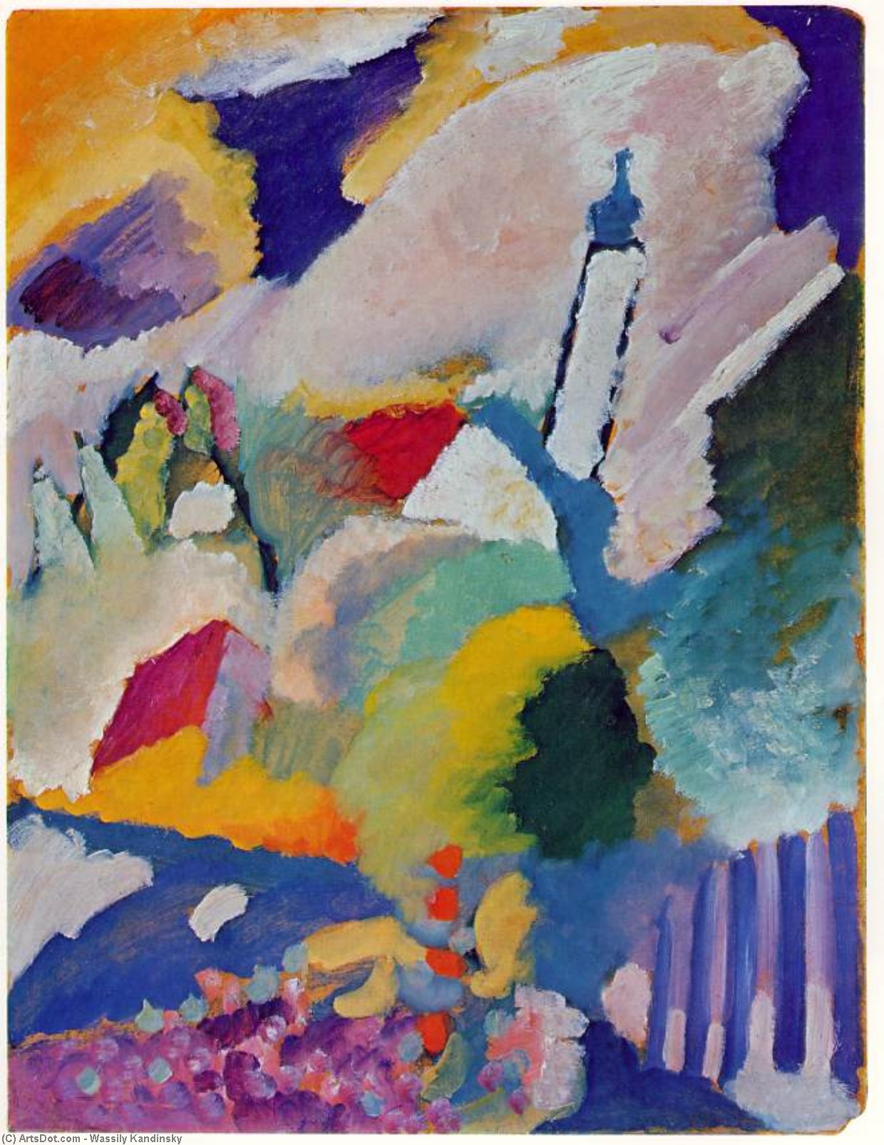 WikiOO.org - Encyclopedia of Fine Arts - Festés, Grafika Wassily Kandinsky - Murnau with church 1, Lenbachh