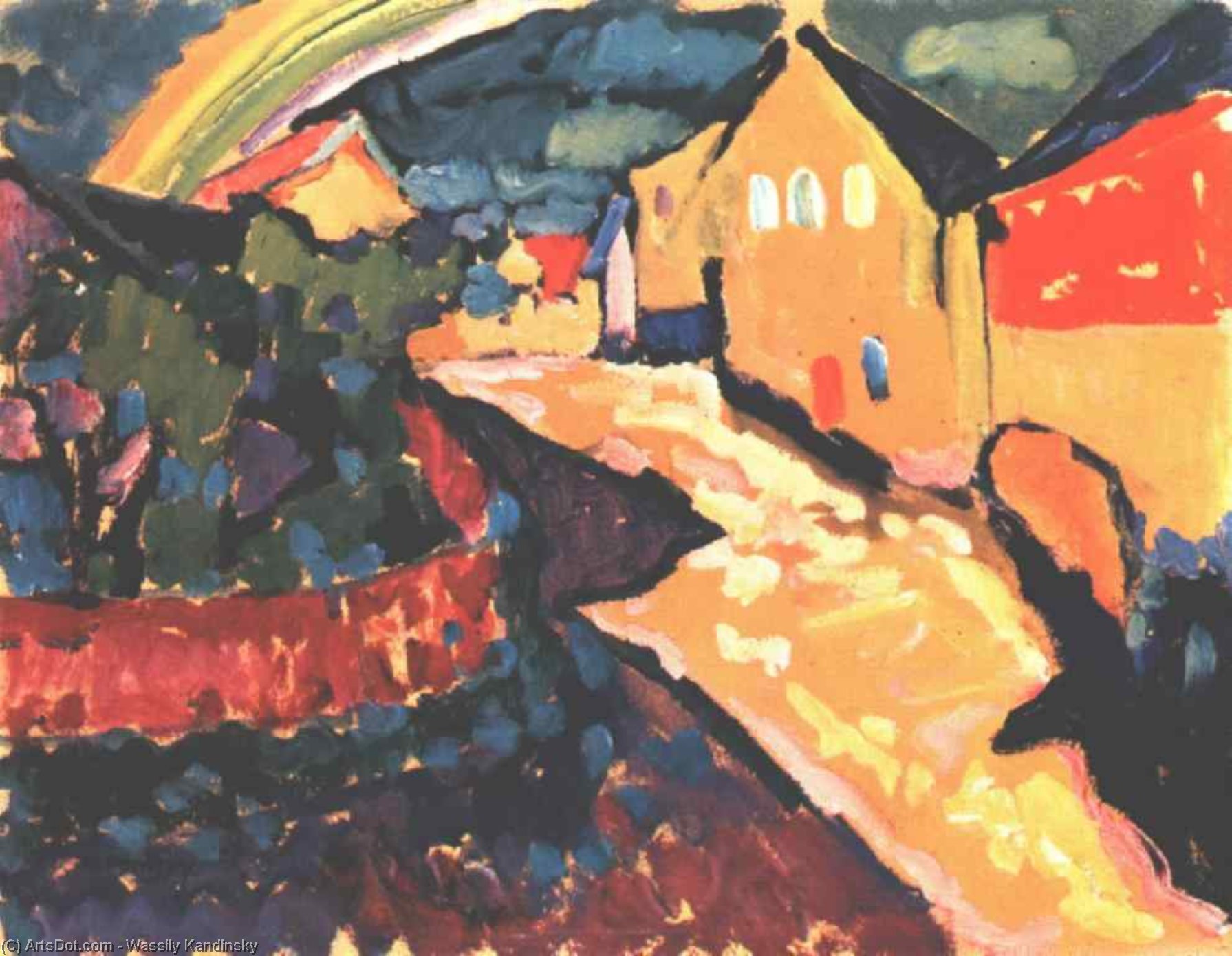 WikiOO.org - Encyclopedia of Fine Arts - Festés, Grafika Wassily Kandinsky - Murnau with Rainbow, , Gabriele Münter Founda