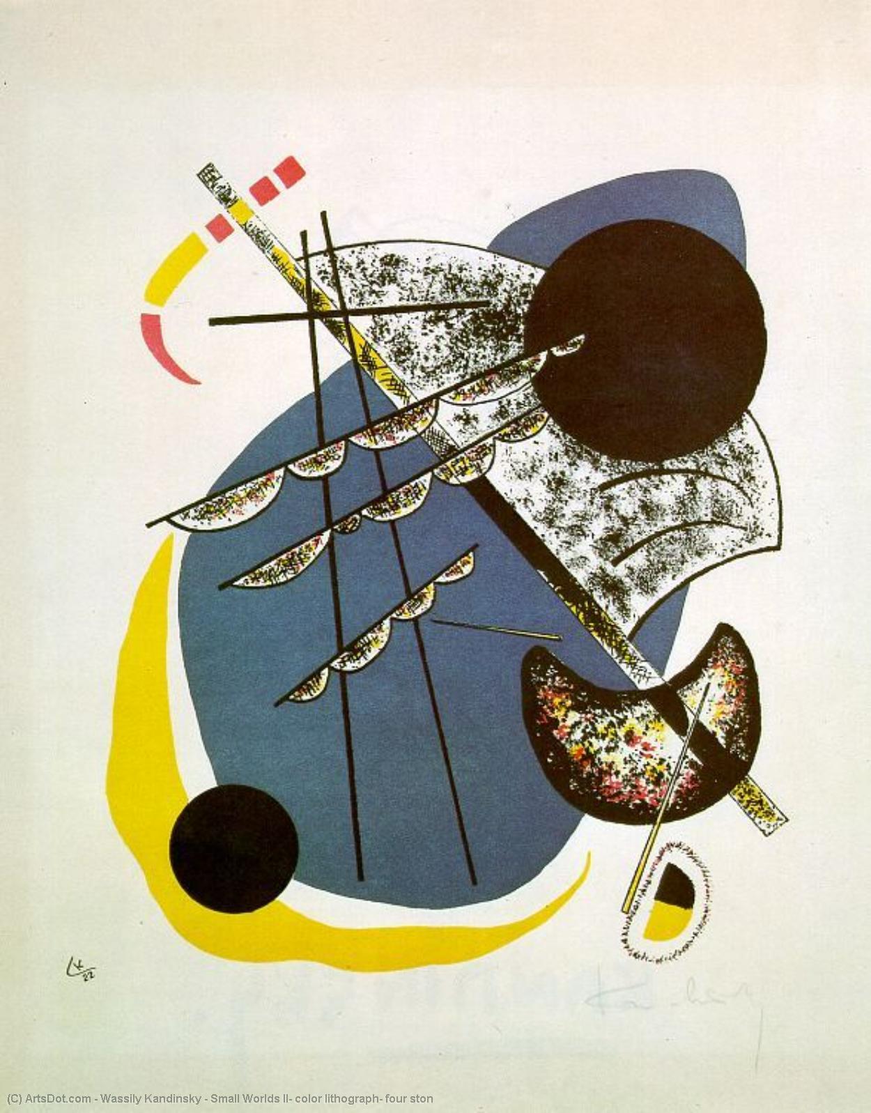 Wikioo.org - สารานุกรมวิจิตรศิลป์ - จิตรกรรม Wassily Kandinsky - Small Worlds II, color lithograph, four ston