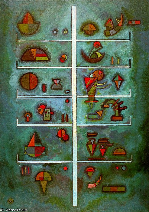 WikiOO.org - Enciclopédia das Belas Artes - Pintura, Arte por Wassily Kandinsky - Storeys, oil on cardboard, Solomon R. Guggen