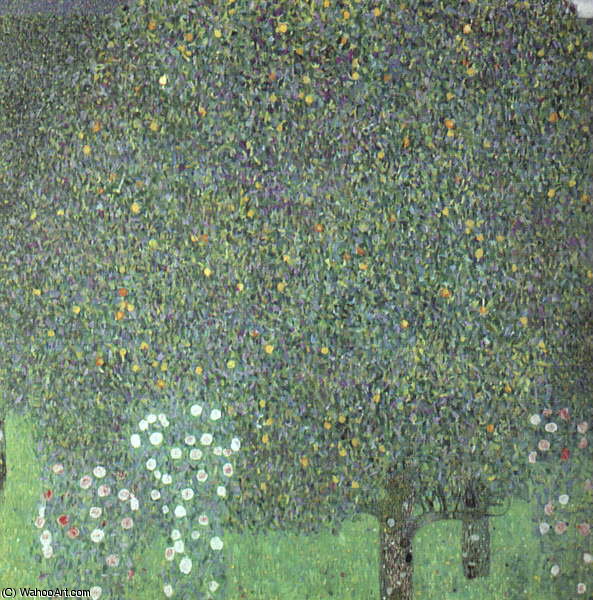 Wikioo.org - The Encyclopedia of Fine Arts - Painting, Artwork by Gustav Klimt - Roses Under the Trees, oil on canvas, Musée d'Or