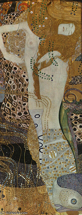 Wikioo.org - The Encyclopedia of Fine Arts - Painting, Artwork by Gustav Klimt - Water Serpents, mixed technique on pergamen