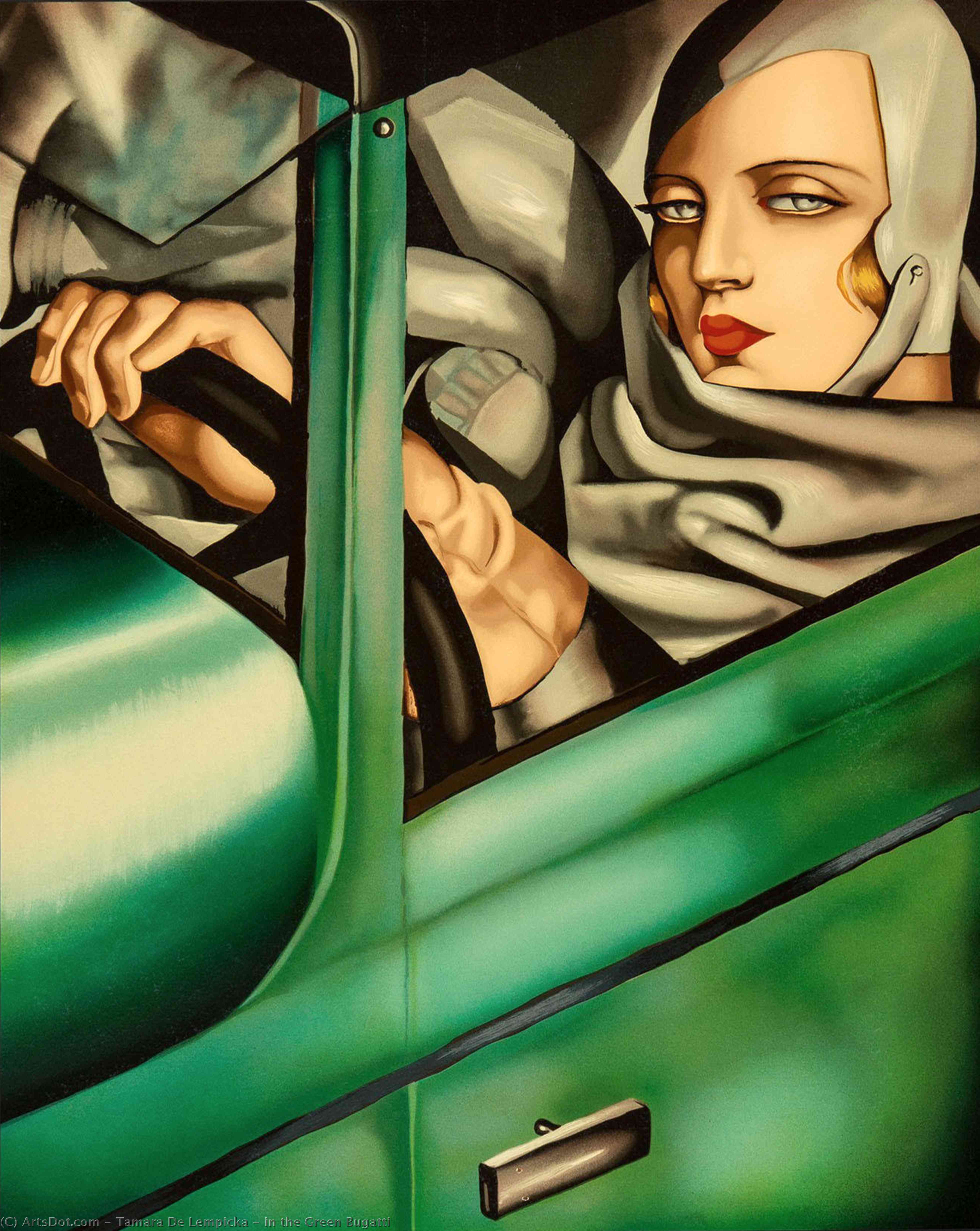 WikiOO.org - Encyclopedia of Fine Arts - Maľba, Artwork Tamara De Lempicka - in the Green Bugatti