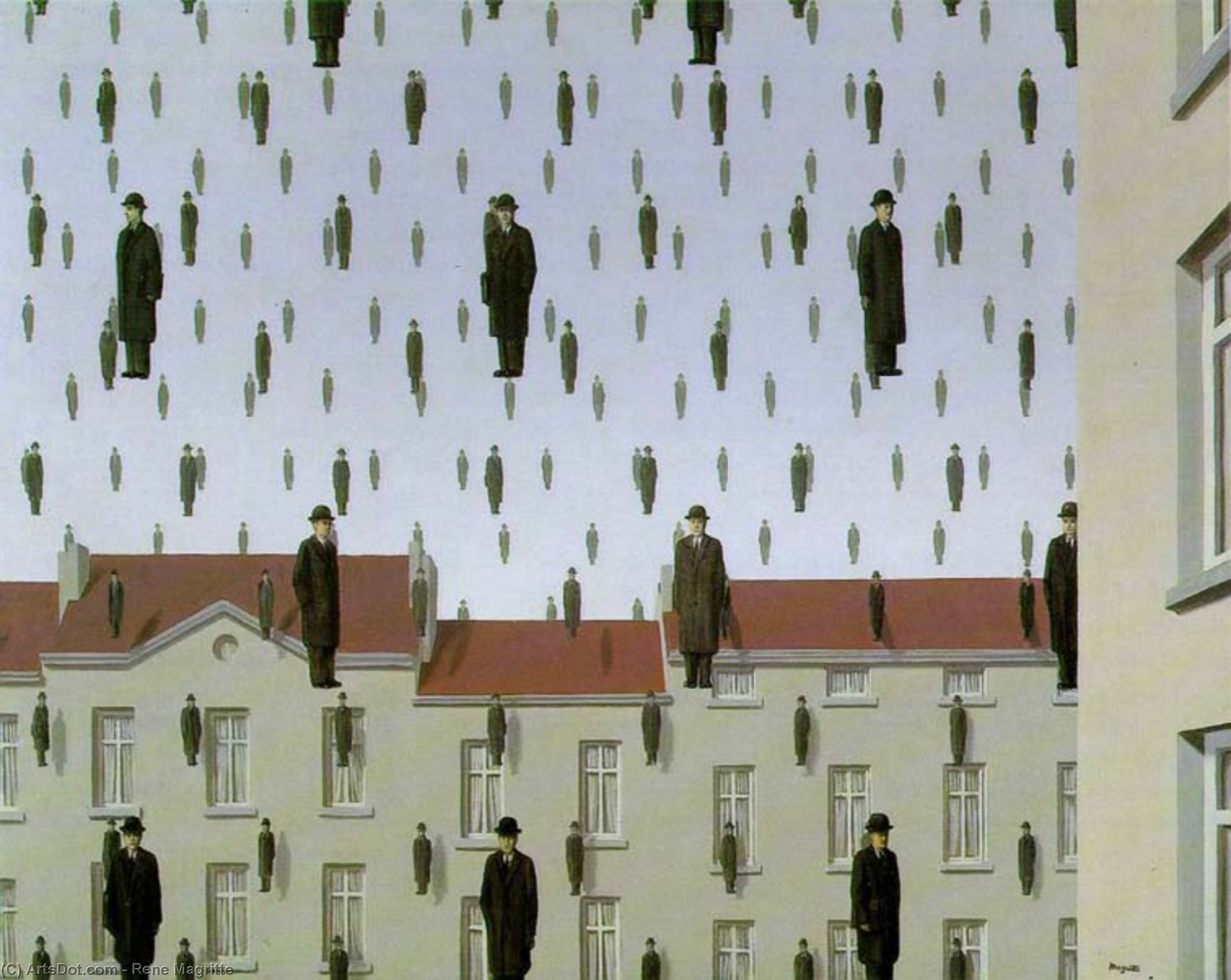 Wikoo.org - موسوعة الفنون الجميلة - اللوحة، العمل الفني Rene Magritte - Golconde the menil collection, houston, texas