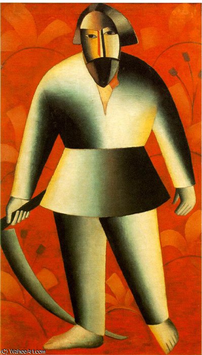 Wikioo.org - The Encyclopedia of Fine Arts - Painting, Artwork by Kazimir Severinovich Malevich - Reaper on red background Fine Arts Museum,