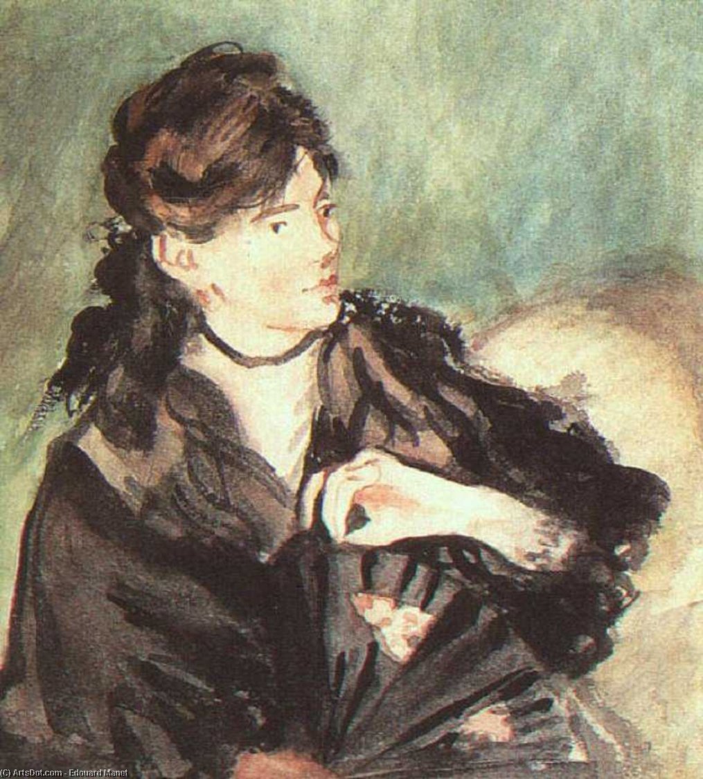 Wikioo.org - The Encyclopedia of Fine Arts - Painting, Artwork by Edouard Manet - Portrait of Berthe Morisot, watercolor on paper,