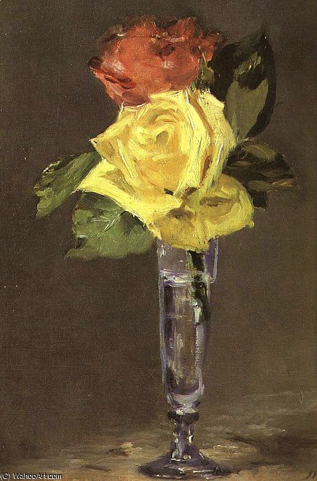 Wikioo.org – La Enciclopedia de las Bellas Artes - Pintura, Obras de arte de Edouard Manet - las rosas en un champán vidrio , Burrell Colección ,