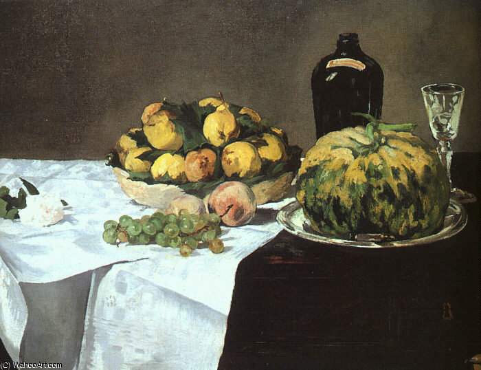 WikiOO.org - Encyclopedia of Fine Arts - Maleri, Artwork Edouard Manet - Still Life with Melon and Peaches, National Gall
