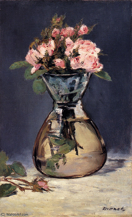 WikiOO.org – 美術百科全書 - 繪畫，作品 Edouard Manet - 苔藓 玫瑰  在  一个  花瓶