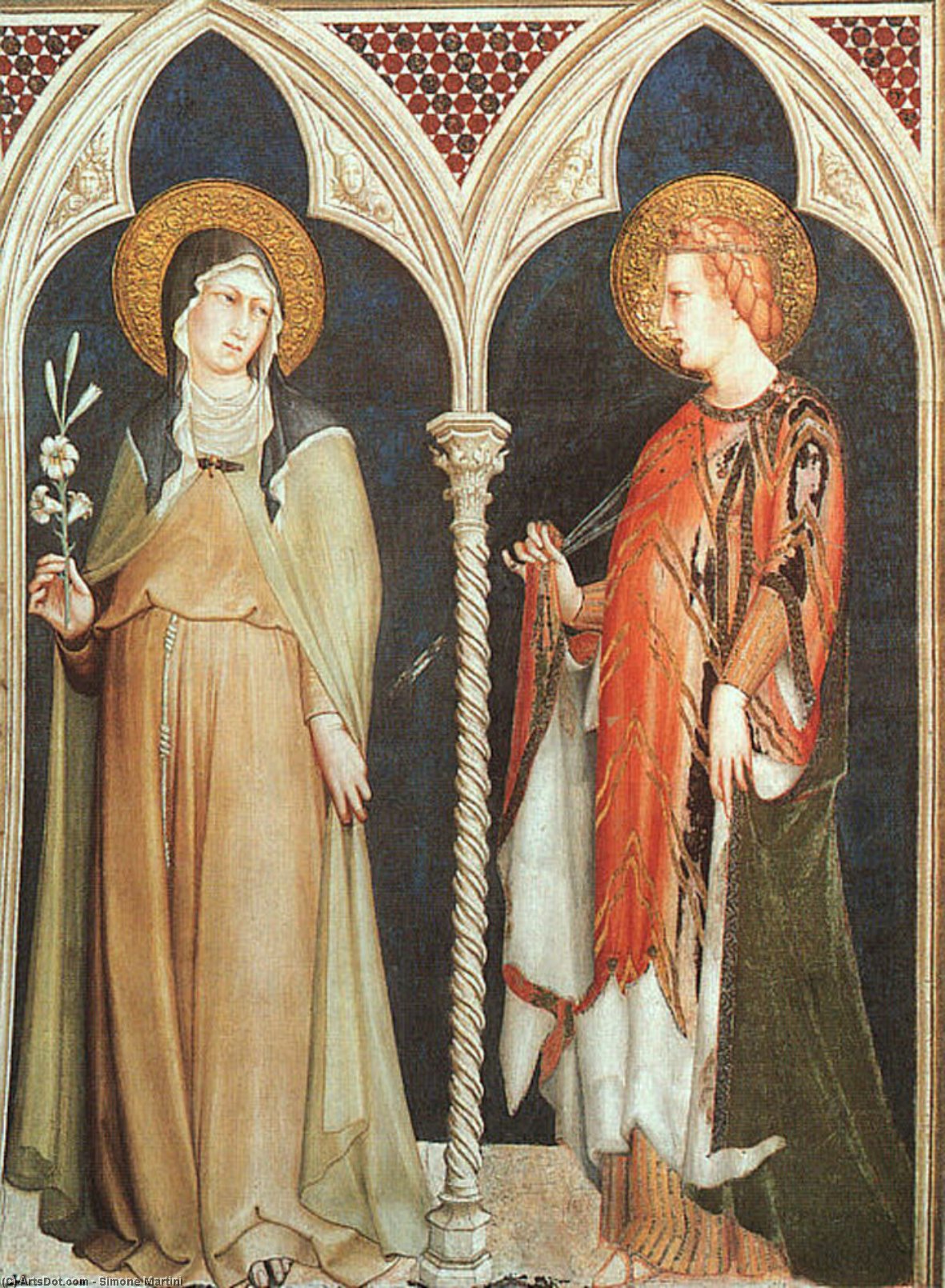Wikioo.org - Bách khoa toàn thư về mỹ thuật - Vẽ tranh, Tác phẩm nghệ thuật Simone Martini - St. Clare and St. Elizabeth of Hungary, approx. -