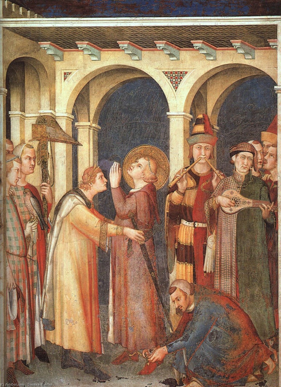 WikiOO.org - Enciklopedija dailės - Tapyba, meno kuriniai Simone Martini - St. Martin is Knighted, approx. 1321, fresco, Lower