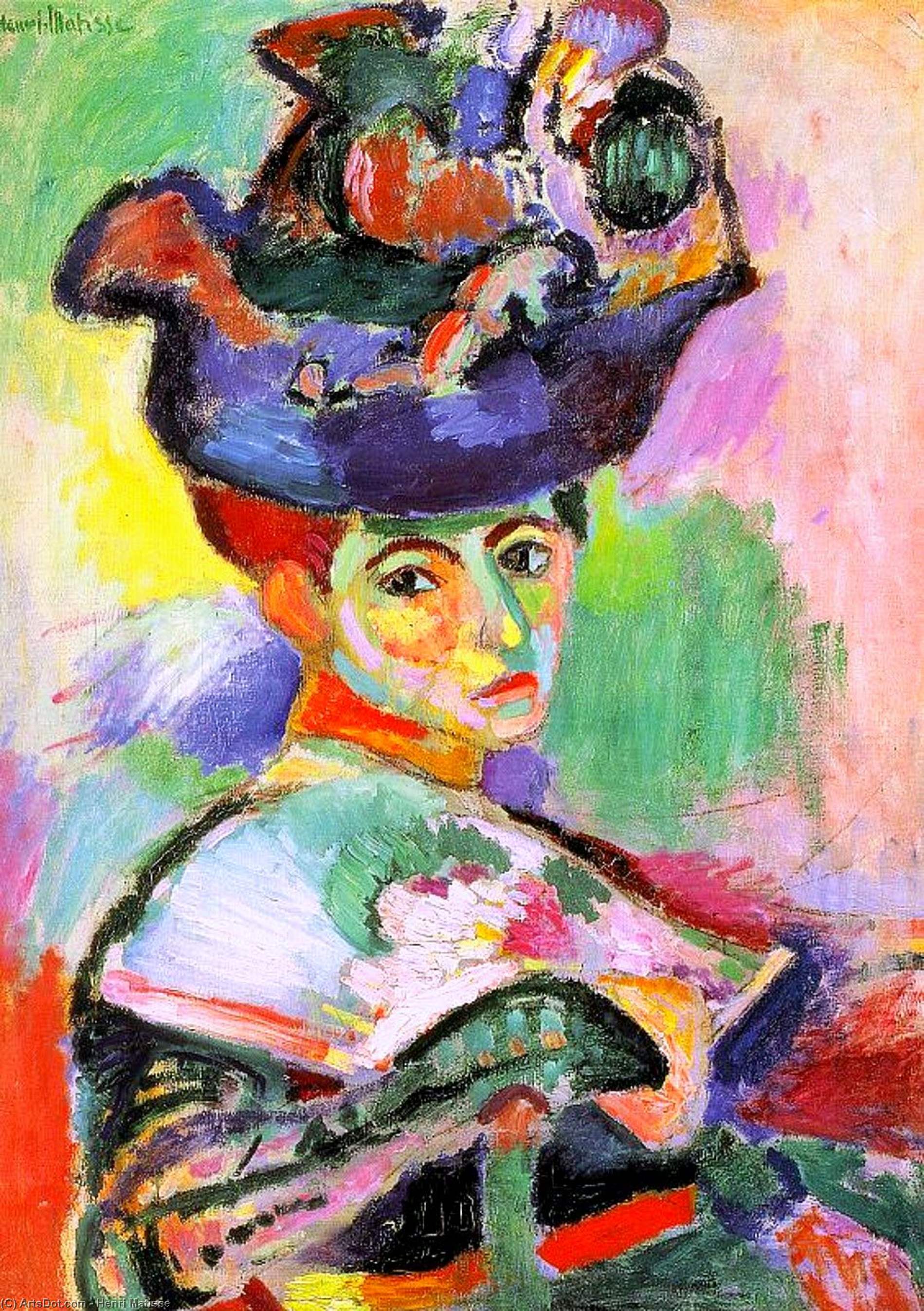 Wikoo.org - موسوعة الفنون الجميلة - اللوحة، العمل الفني Henri Matisse - Femme au Chapeau (Woman with Hat), oil on canv