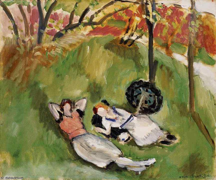 Wikioo.org – La Enciclopedia de las Bellas Artes - Pintura, Obras de arte de Henri Matisse - dos figuras reclinando en un paisaje , Barnes f